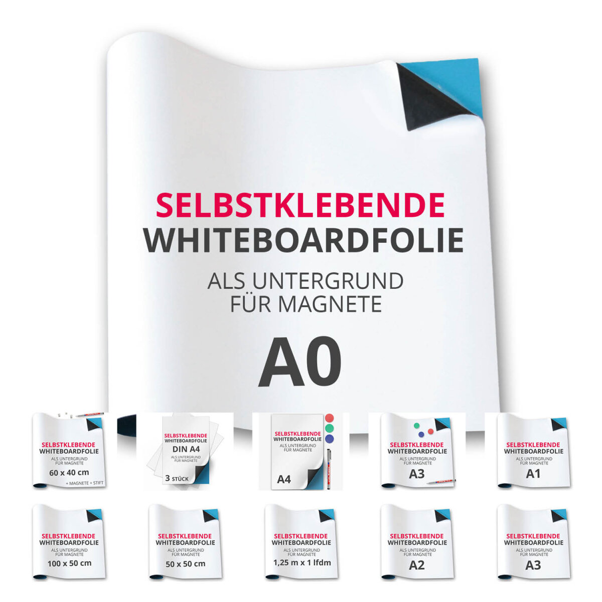 Selbstklebende Whiteboard-Folie Weiß – Magnethaftend, 625 Mm Breit, Flexibel Schneidbar, Für Wände Und Türen