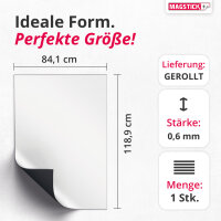 Magstick Ferrofolie Whiteboard-Folie selbstklebend I DIN A0 118,9 x 84,1 cm I flexibel beschreibbar abwischbar I Haftgrund für Magnete I XXL in weiß I mag084