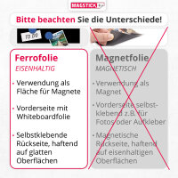 Magstick Ferrofolie Whiteboard-Folie selbstklebend I DIN A0 118,9 x 84,1 cm I flexibel beschreibbar abwischbar I Haftgrund für Magnete I XXL in weiß I mag084
