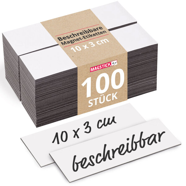 Magstick 100 beschreibbare Magnet-Etiketten I 10 x 3 cm I weiß I magnetische Beschriftungsfolie beschreibbar Magnet-Streifen zum Beschriften I mag174